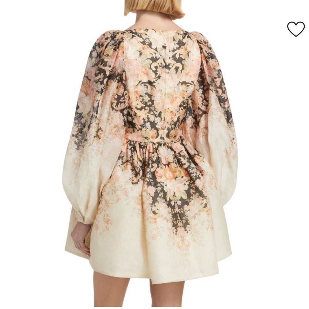 Zimmermann Floral Puff-Sleeve Mini Dress in Cream, Black and Pink - Picture 6 of 12